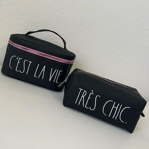 Rae Dunn Black and Pink French C’Est La Vie and Très‎ Chic Cosmetic Travel Bags